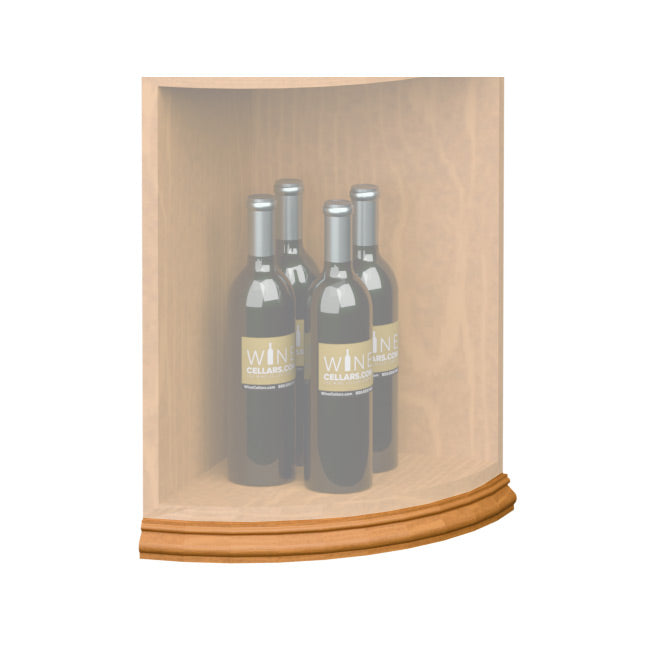 Curved quarter-round shelf base molding with warm light wood finish and rounded edge