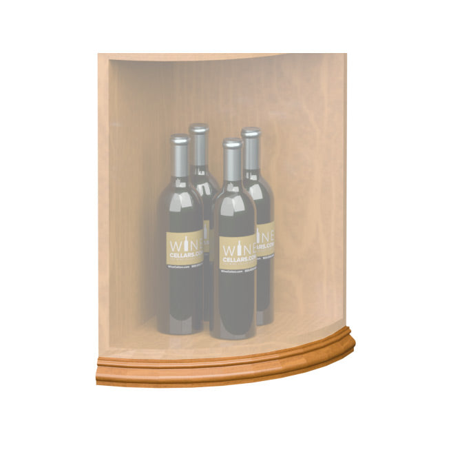 Curved quarter-round shelf base molding with medium warm wood finish and rounded trim