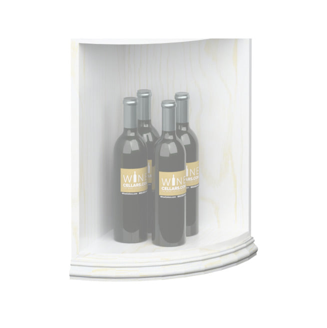 Curved quarter-round shelf base molding with light finish and rounded front profile.