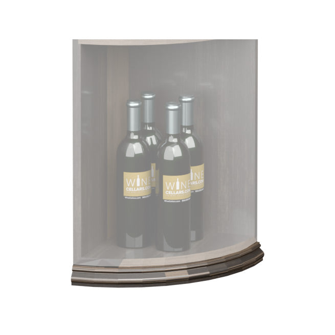 Curved quarter-round shelf base molding with dark front edge on shelf interior.