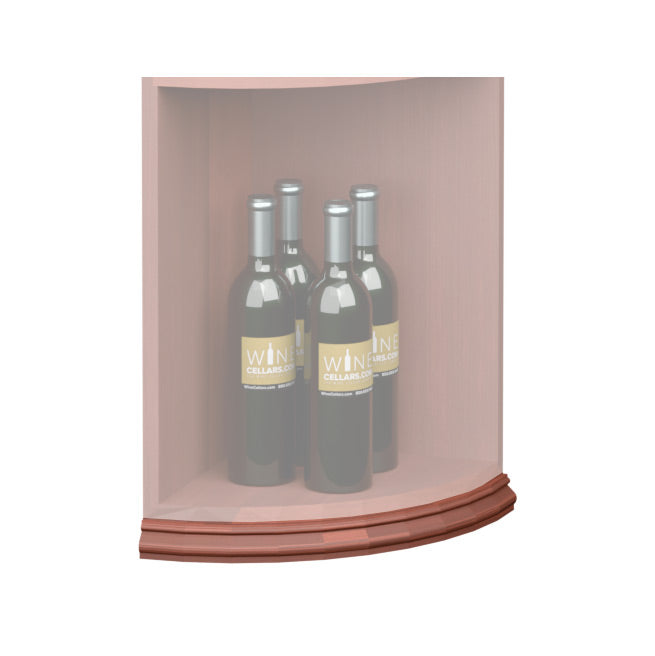 Curved quarter-round shelf base molding with reddish-brown front edge for shelf interior.