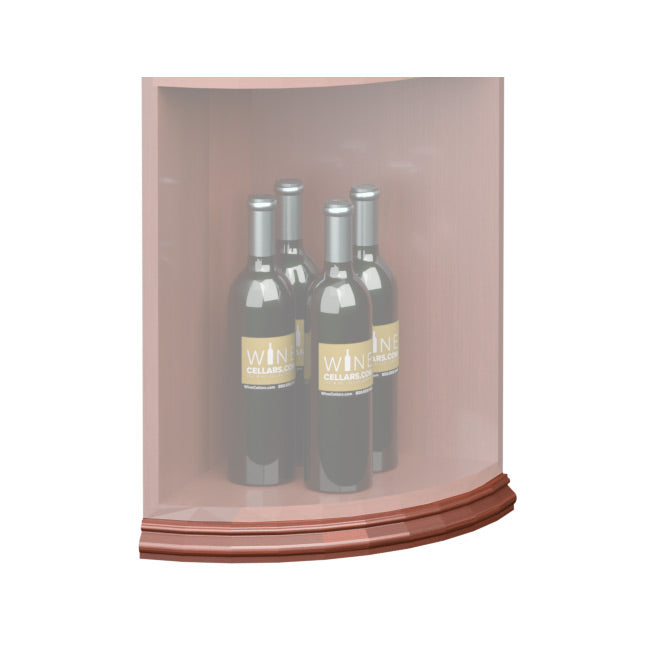 Curved quarter-round shelf base molding with warm reddish-brown front edge.