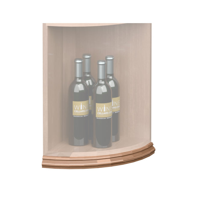 Curved quarter-round shelf base molding with light tan front edge on shelf interior.