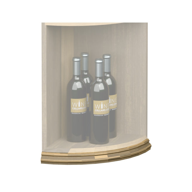 Curved quarter-round shelf base molding with pale tan front edge on shelf interior.