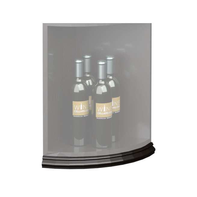 Curved quarter-round shelf base molding with black curved trim along bottom
