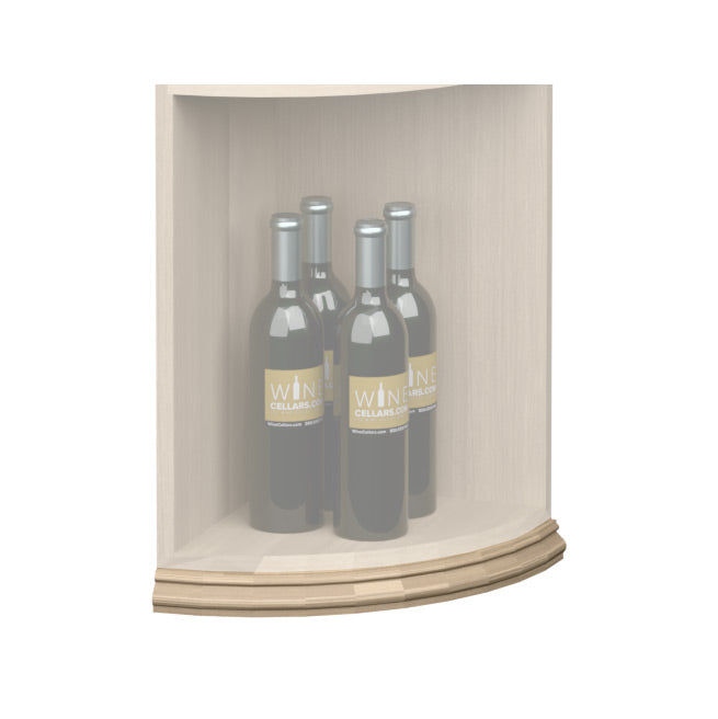 Curved quarter-round shelf base molding with light tan edge trim