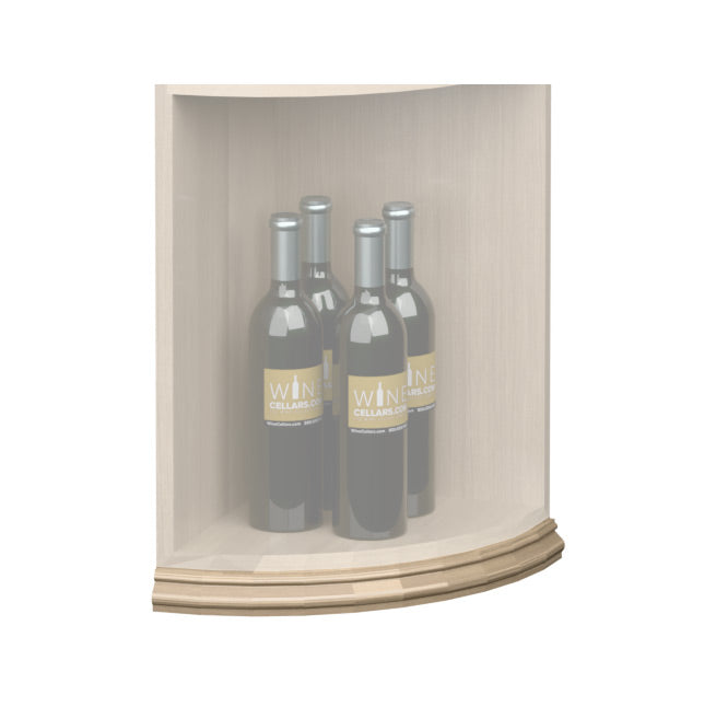 Curved quarter-round shelf base molding with pale beige curved trim