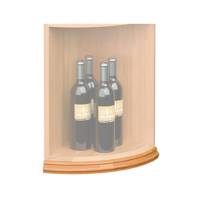Curved quarter-round shelf base molding with light wheat-colored edge trim