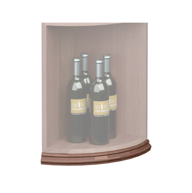 Curved quarter-round shelf base molding with medium dark brown curved trim