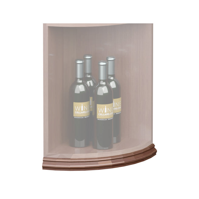 Curved quarter round shelf base molding, brown stained finish with rounded front profile