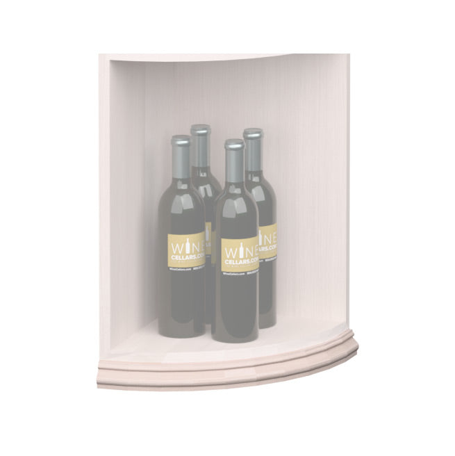 Curved quarter round shelf base molding, white finish with rounded front trim