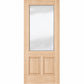 Light wood wine cellar door with upper glass panel and two inset lower panels