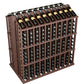 Commercial aisle wine bottle display rack with dark brown frame and standing wine bottles