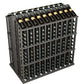 Dark-stained 260-bottle wine display rack with bottle holders and bottles in top row