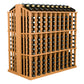 Light honey-toned 260-bottle wine rack with bottle holder rows and bottles on top level