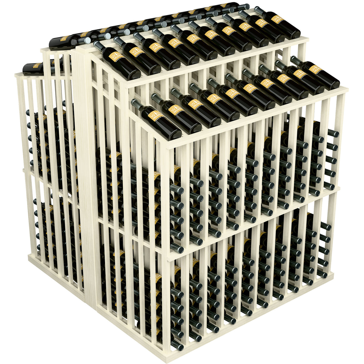 Light grey double-deep wine bottle display with two stacked rows of bottles