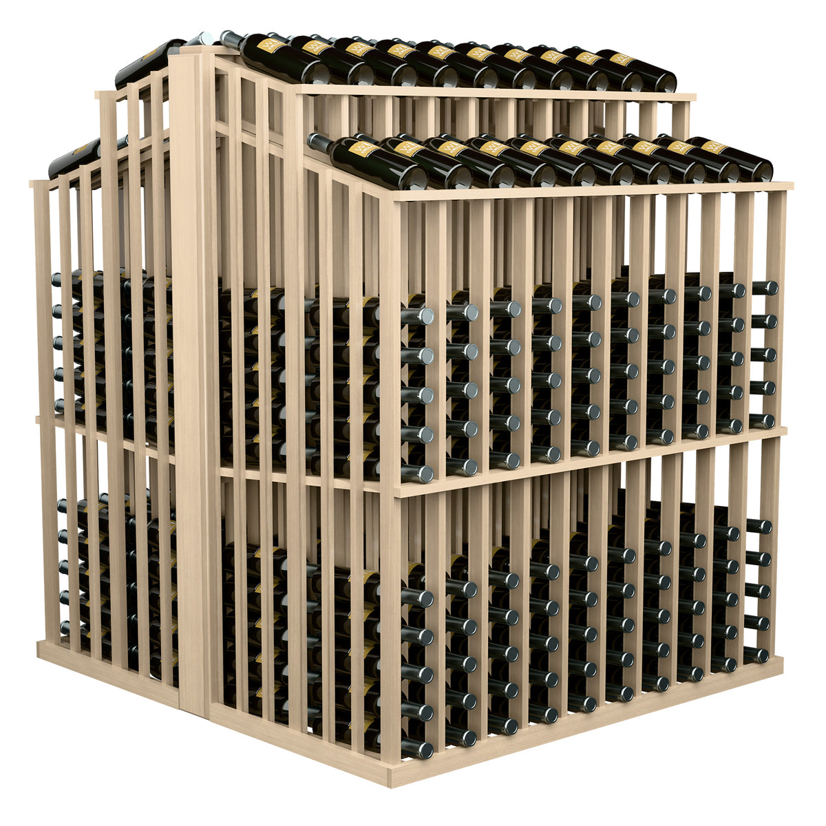 White wine bottle display rack with front bottle slots and top row