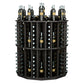 Round commercial bottle display rack with dark finish and multiple bottle holder rows