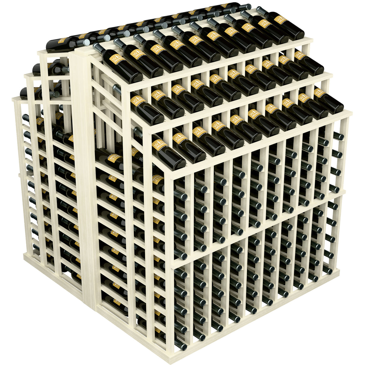 White wine bottle display rack with 3 tiers and front bottle slots