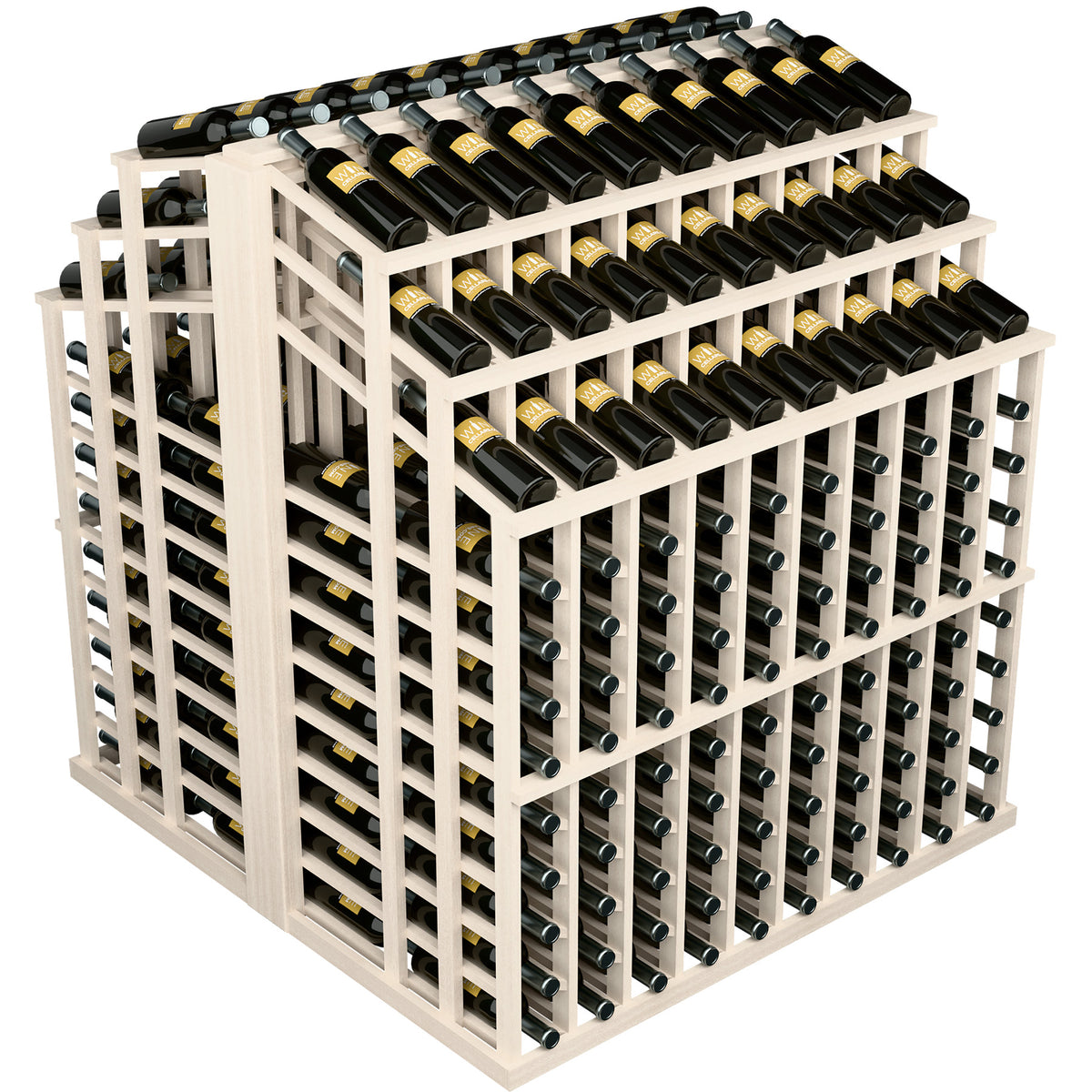 Light white wine bottle display rack with 3 tiers and front bottle openings