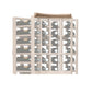 Curved corner wine rack with crown molding, light wood frame and round bottle openings