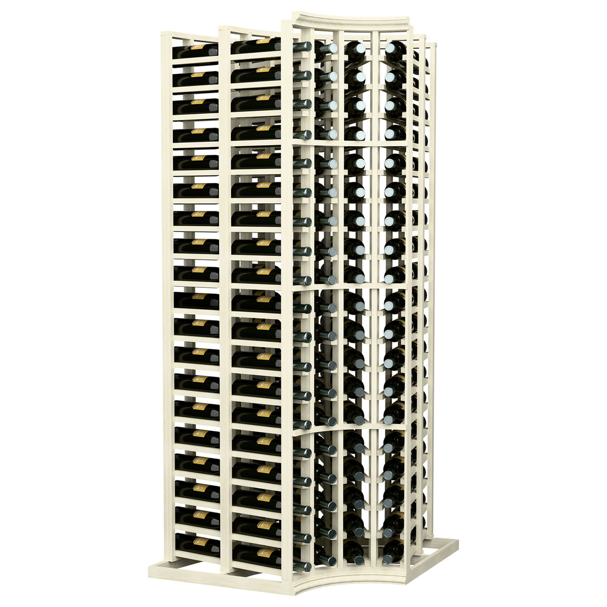 4-column curved corner double-deep wine bottle rack, white frame