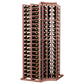 4-column curved corner double deep wine bottle rack in reddish stained wood, 6 ft tall