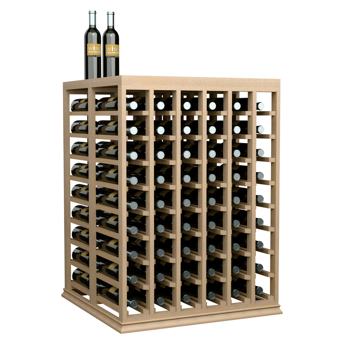 Wine tasting table with solid top and half-height wine rack, pale dark wood finish
