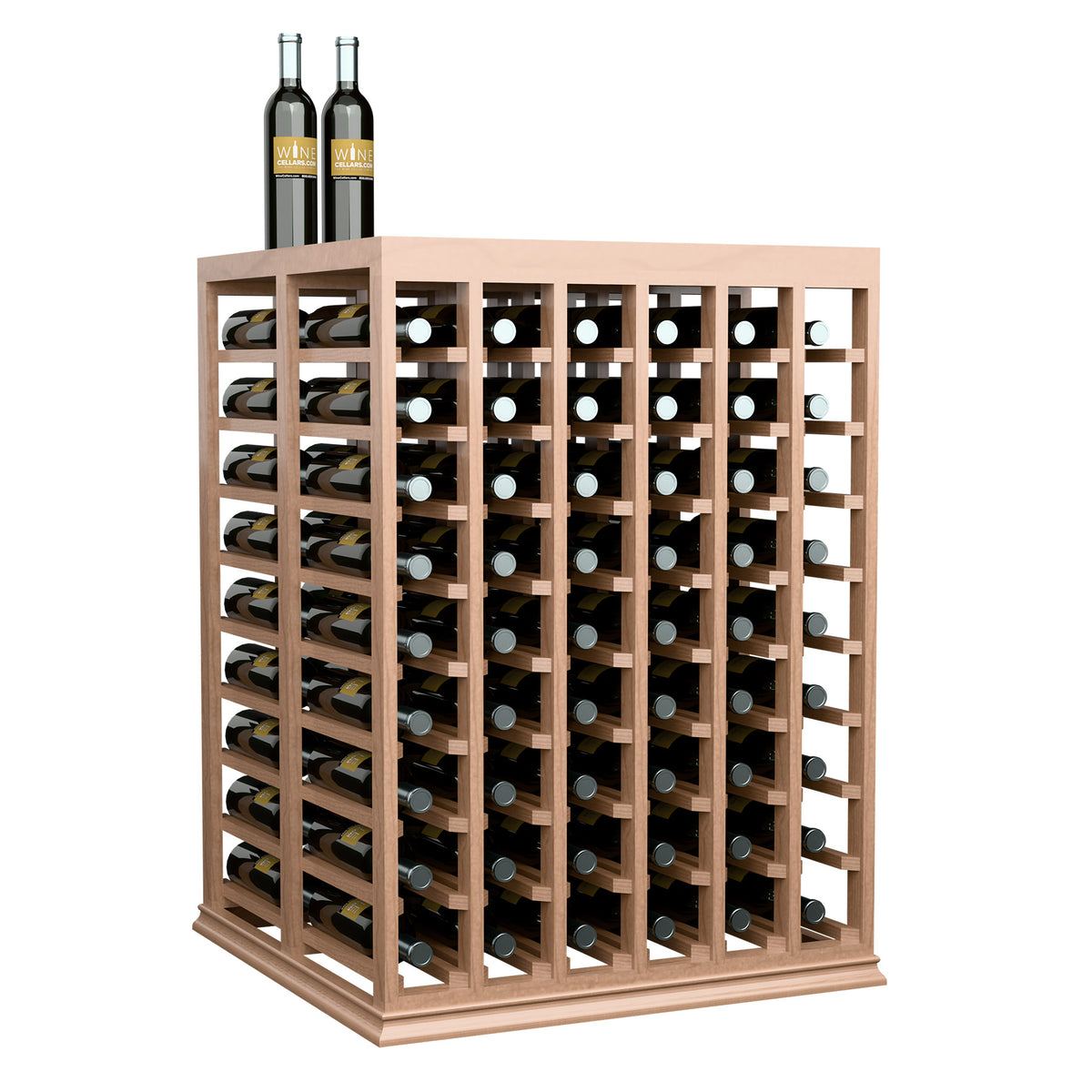 Wine tasting table with solid top, half-height, dark wood with wine bottle storage holes