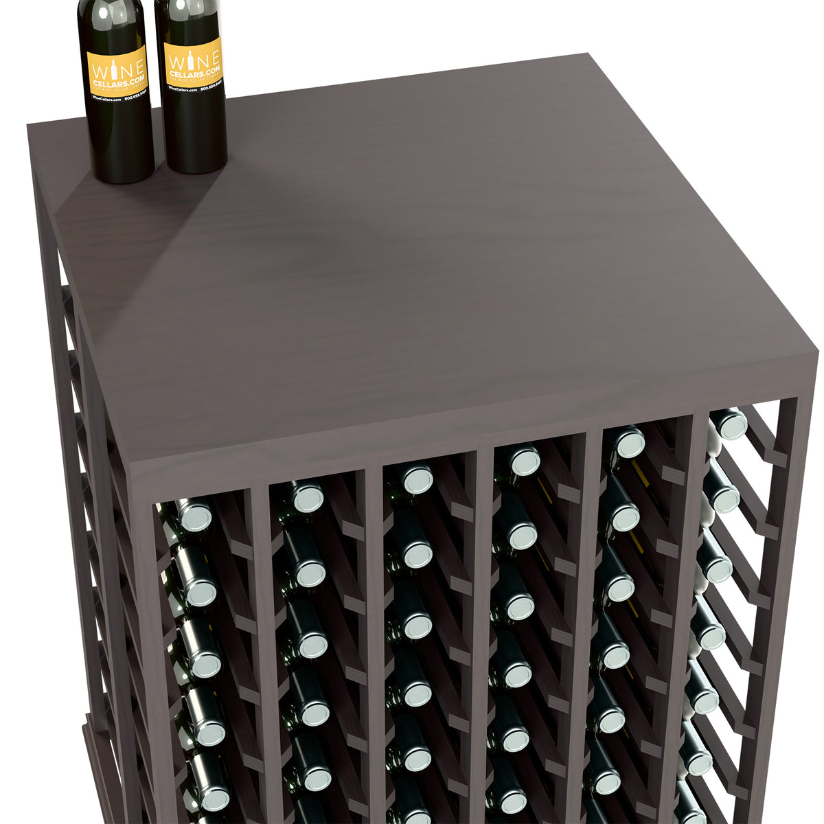 Black wine tasting table with solid top and front bottle slot organizer, half-height