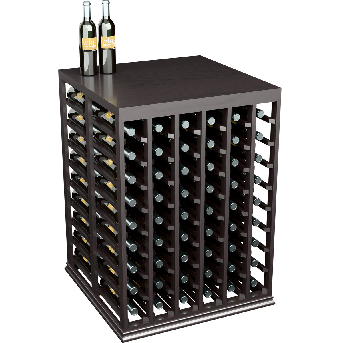 Black double wine tasting table with solid top and side bottle racks