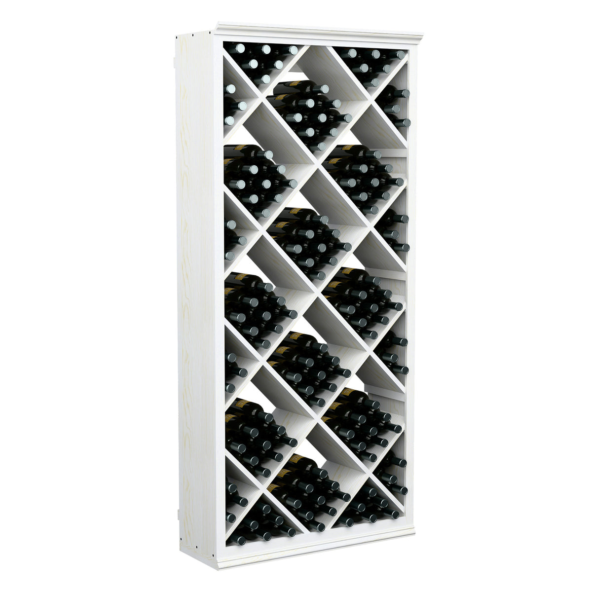 White wine bottle storage bin with diamond lattice and multiple bottle slots