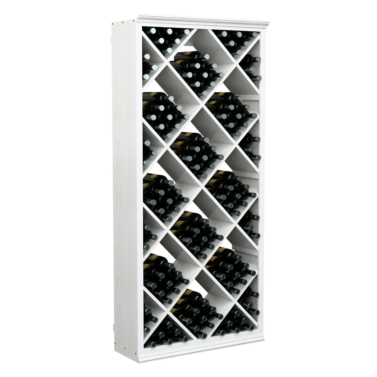 White wine bottle storage bin with diamond lattice shelves for storing bottles