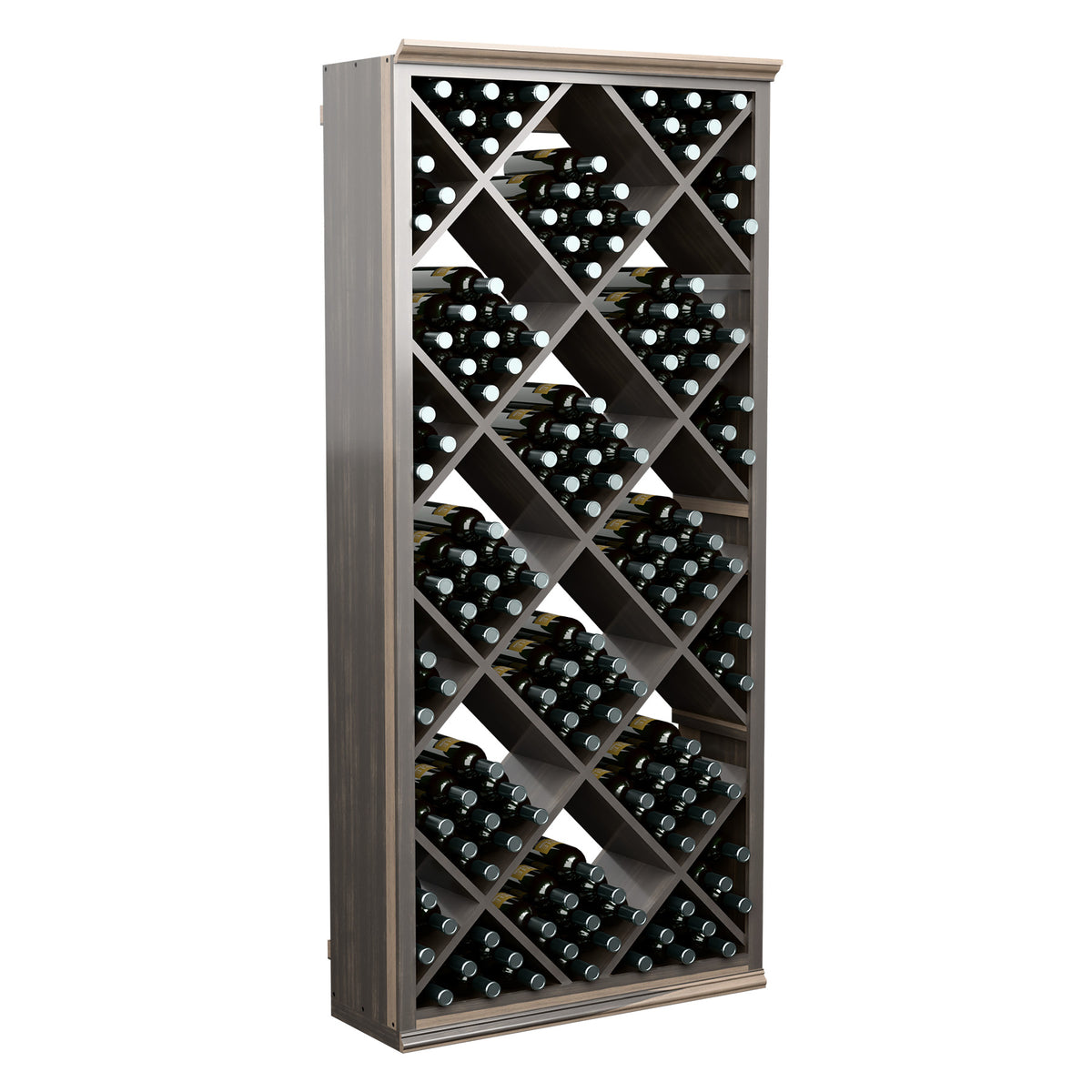 6ft wine bottle storage rack with diamond lattice design and rows of bottles