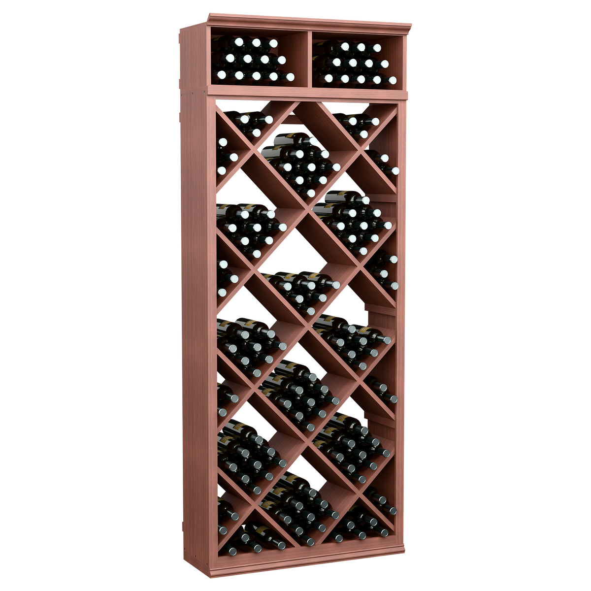 Red wood wine bottle storage cabinet with diamond lattice shelves and two top rows