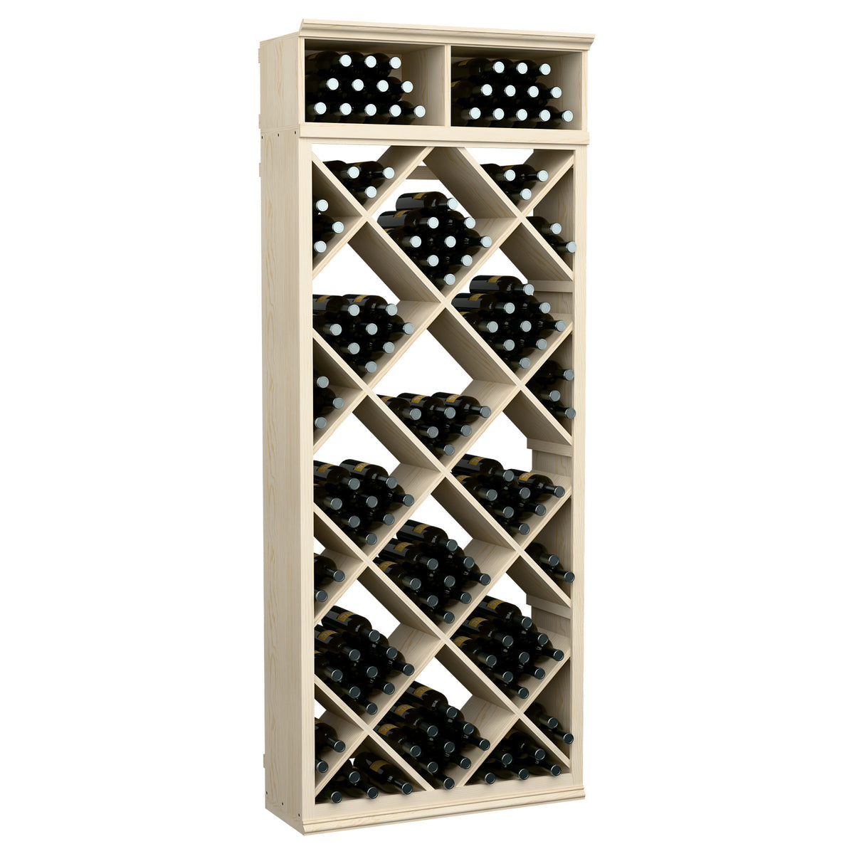 White solid-wood wine bottle storage cabinet with diamond lattice dividers