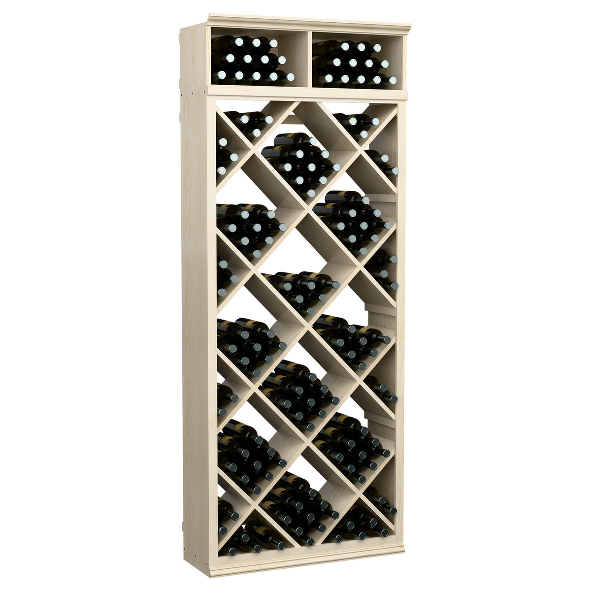 White diamond wine bottle storage cabinet with crisscross shelf framework