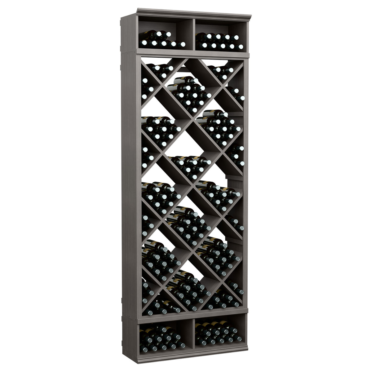 Dark grey solid wood wine storage cabinet with diamond lattice bottle racks