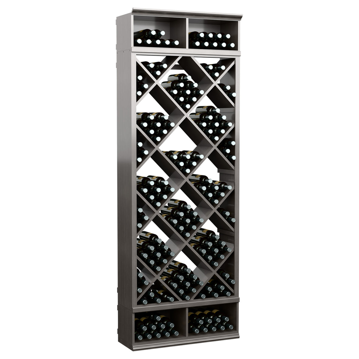Grey solid wood wine storage cabinet with diamond lattice bottle racks