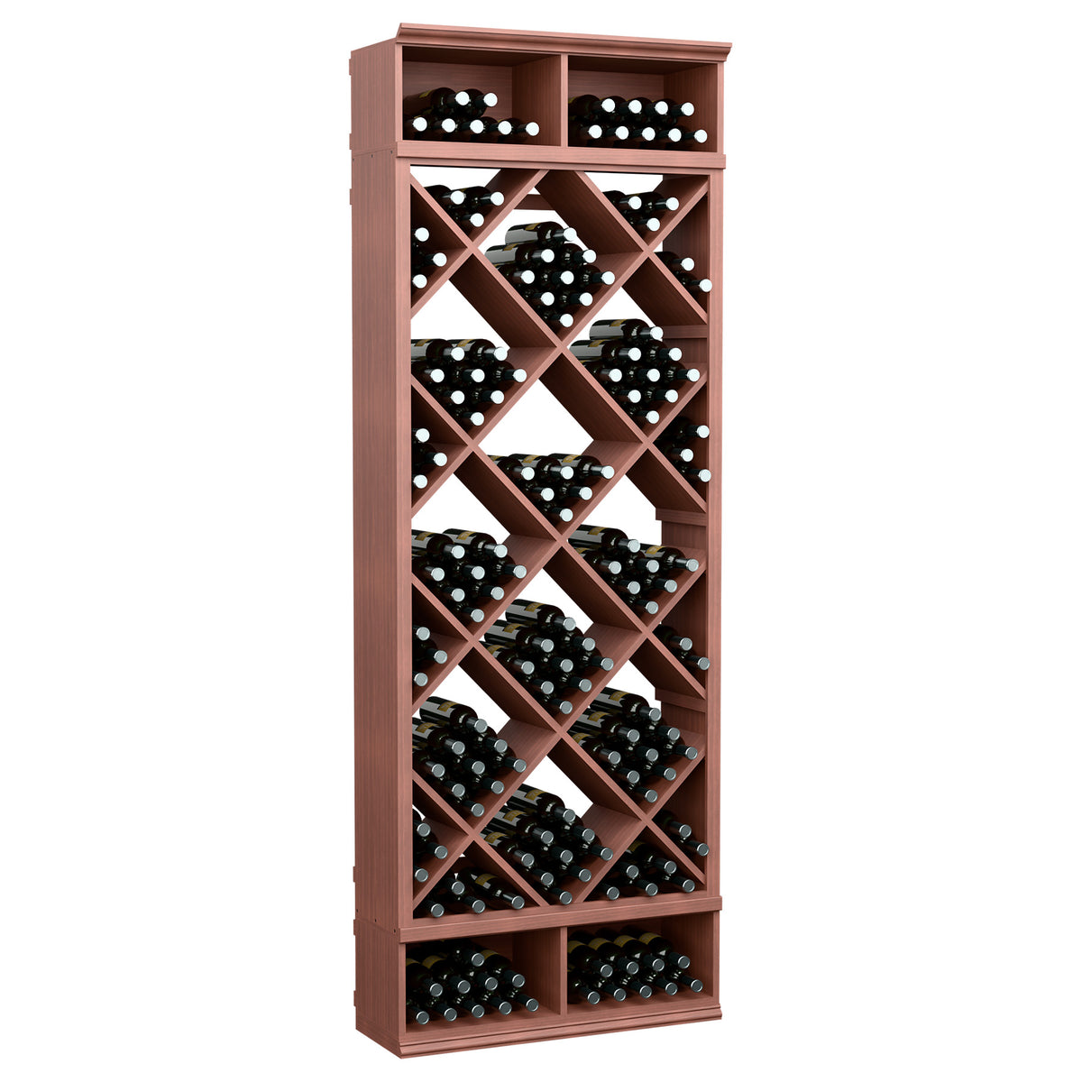 Red-brown solid wood wine storage cabinet with diamond lattice bottle racks