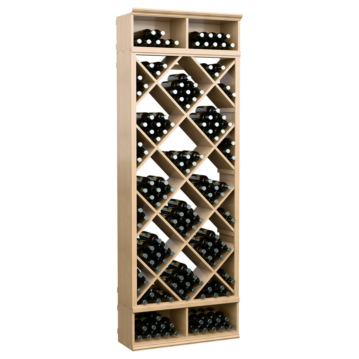 Pale wood solid wine storage cabinet with diamond lattice bottle racks