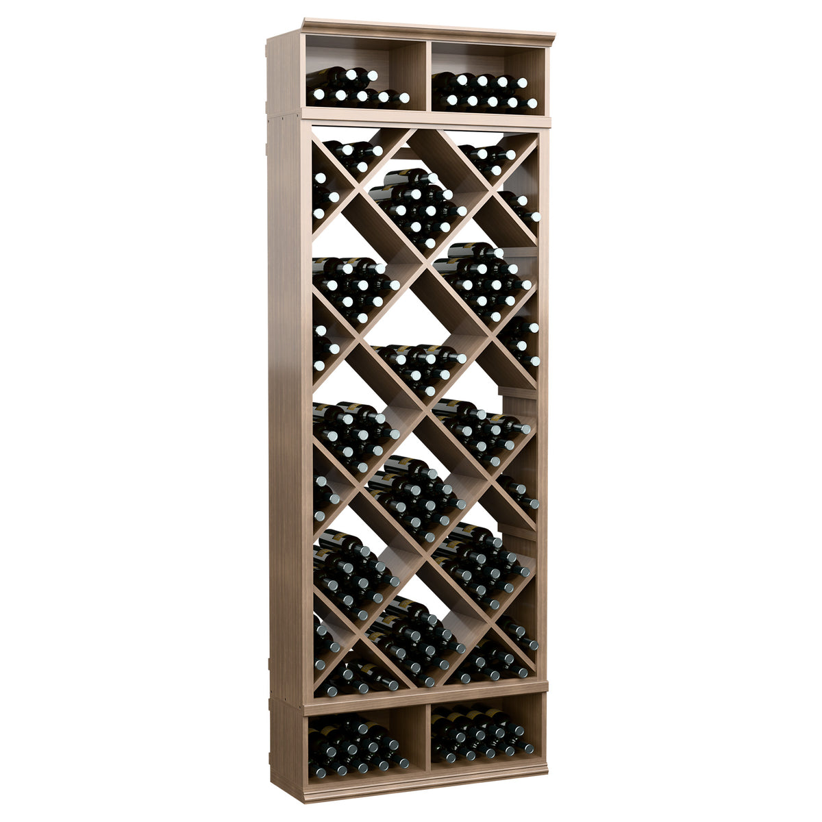 Light wood solid wine storage cabinet with diamond lattice bottle racks