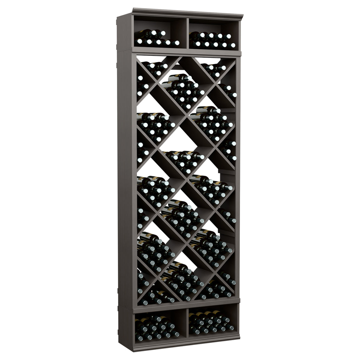 Dark grey solid wood wine storage cabinet with diamond lattice bottle racks