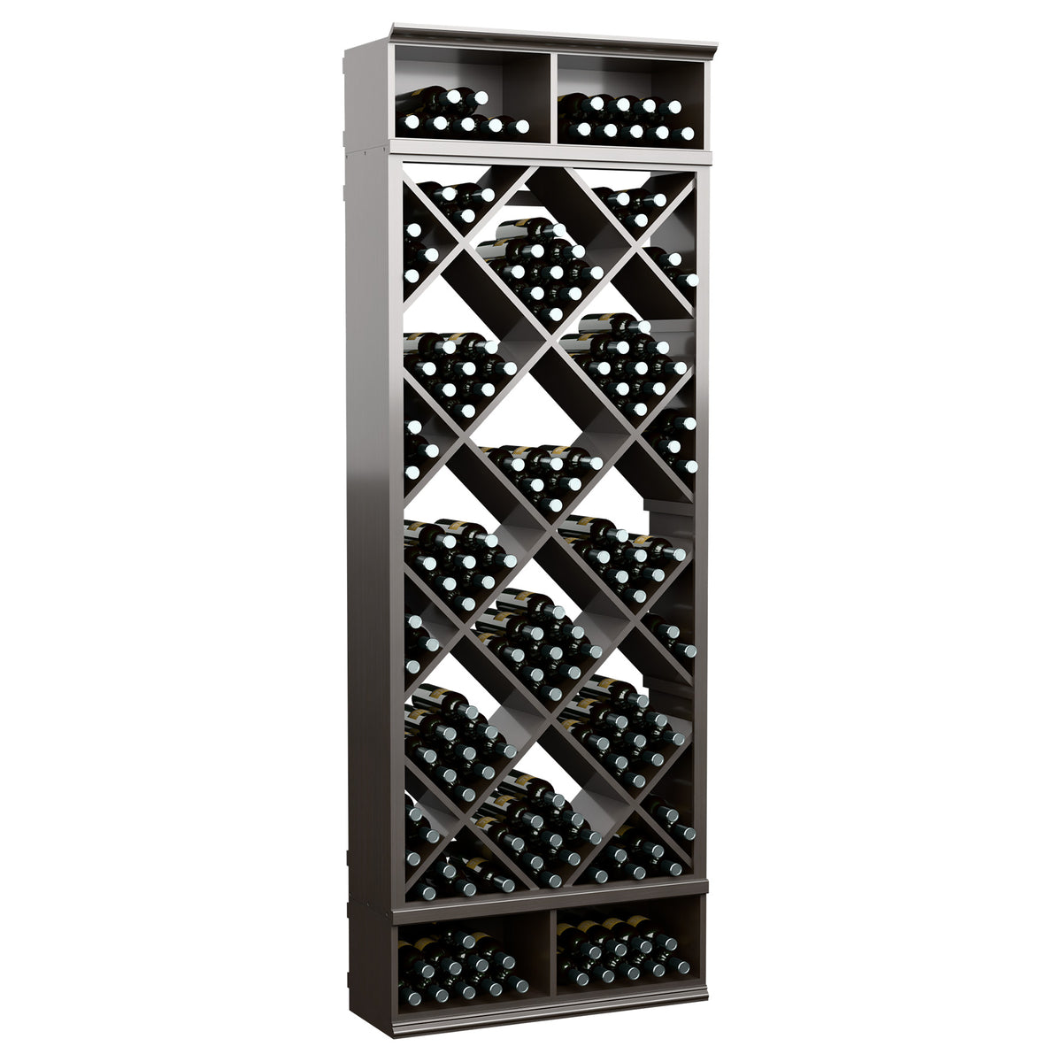 Grey solid wood wine storage cabinet with diamond lattice bottle racks