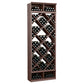 Dark brown wine bottle storage cabinet with diamond-grid racks and multiple bottle slots