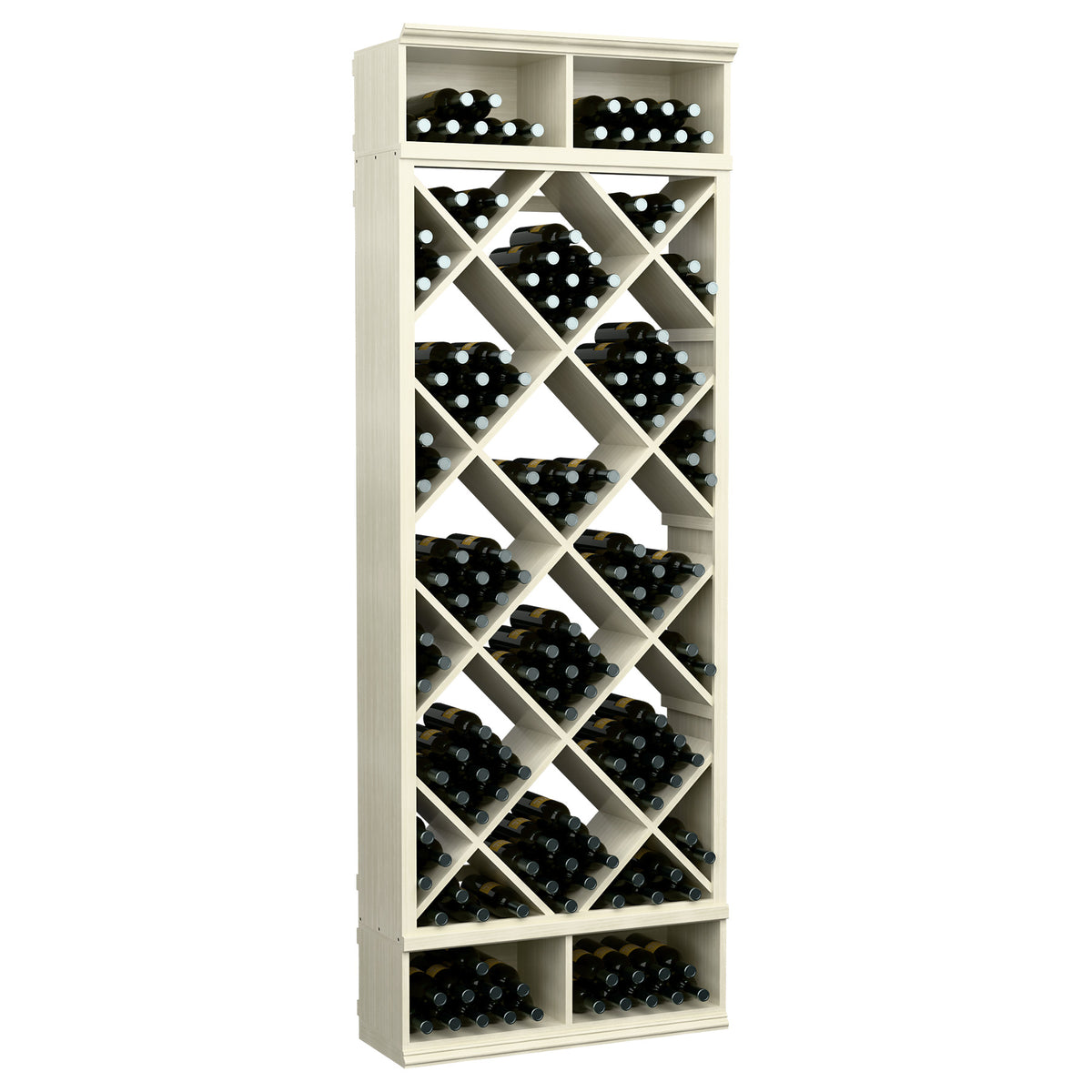 White wine bottle storage cabinet with diamond lattice racks and multiple bottle slots