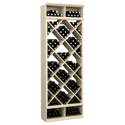 Wine bottle storage cabinet with diamond lattice racks and black bottle slots, light grey
