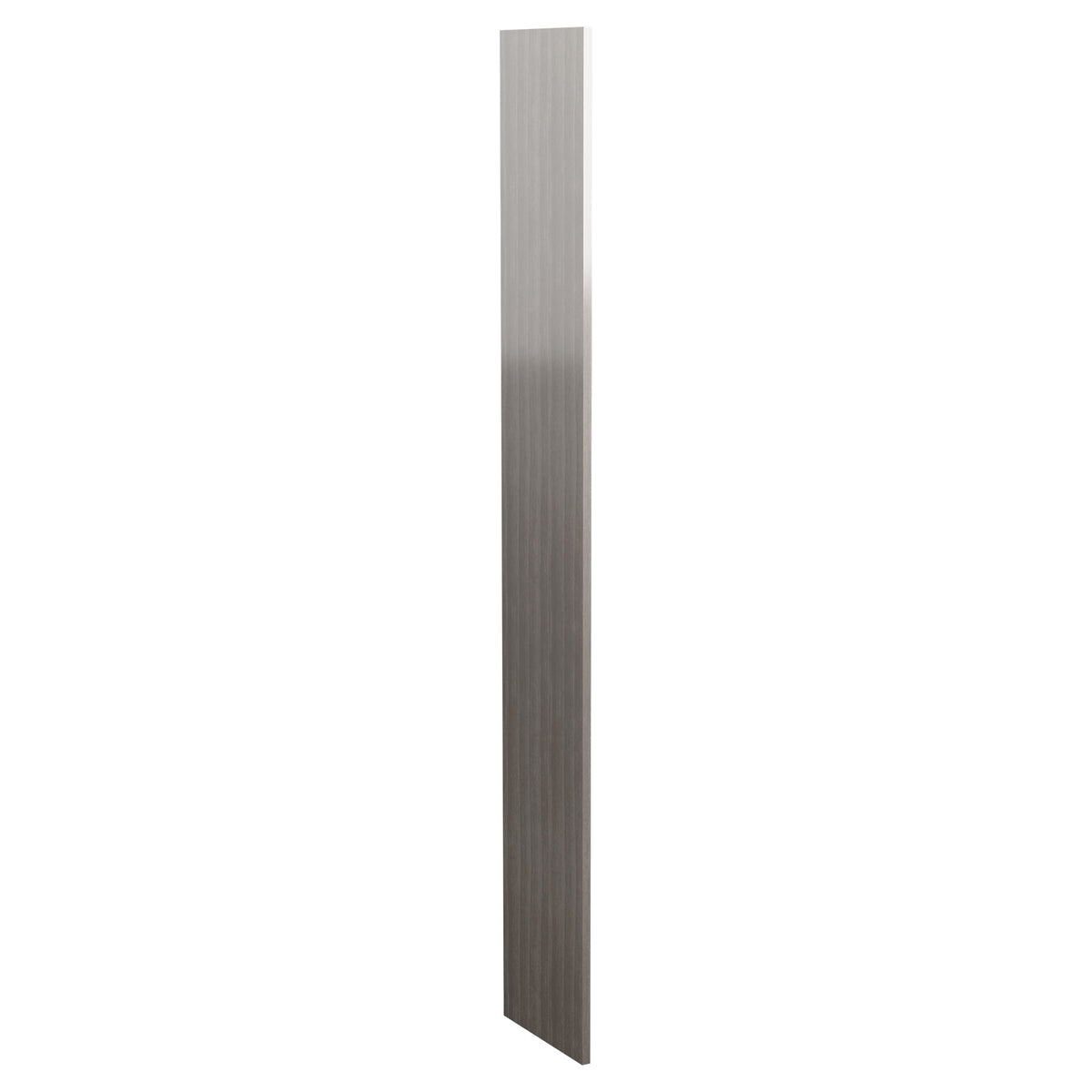 Dark charcoal pre-cut filler wood panel with vertical grain and straight edges