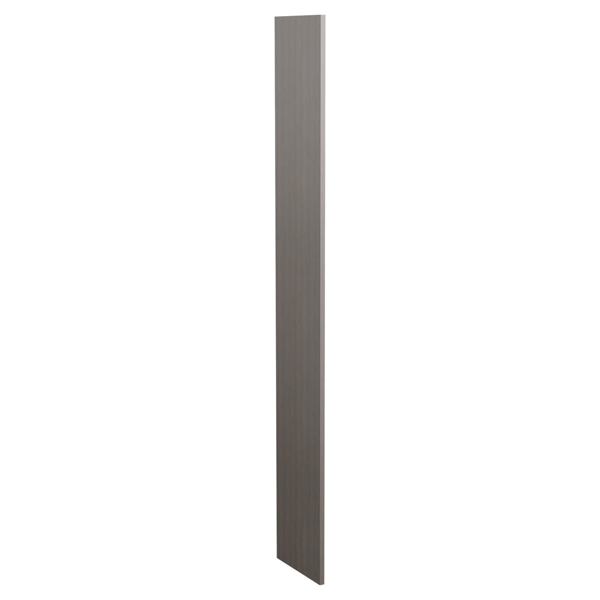 Gray pre-cut filler wood panel with vertical grain and straight edges