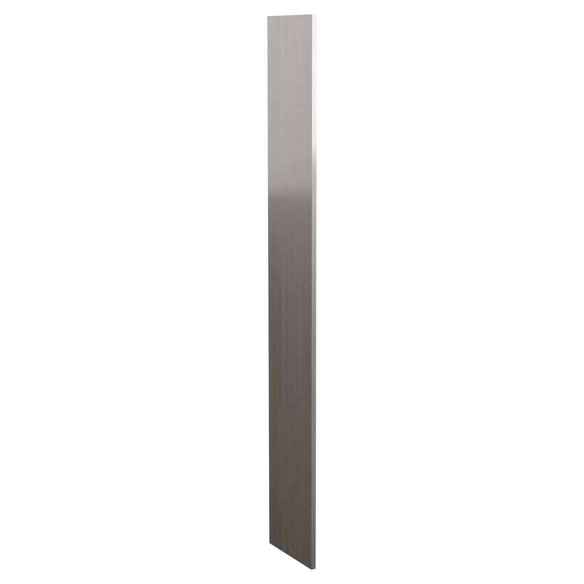 12 inch wood filler panel, dark charcoal-gray stained finish, straight long edge
